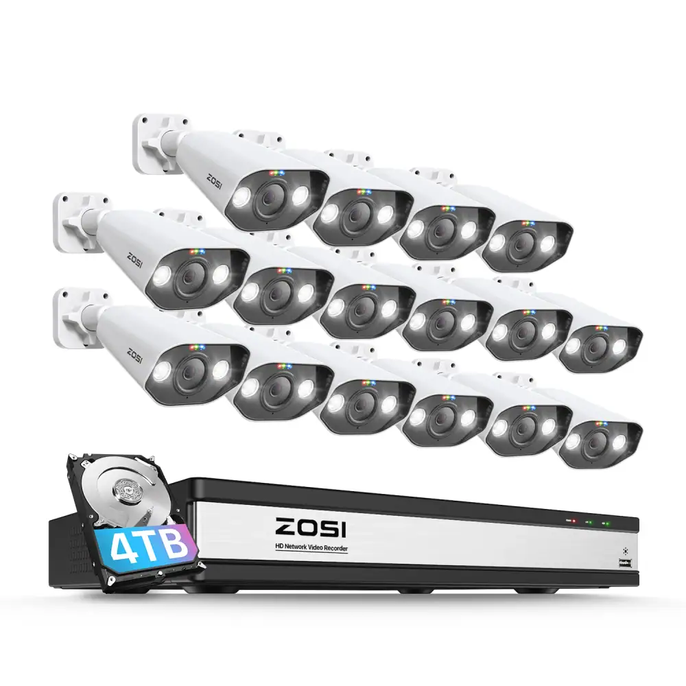 ZOSI 16CH 8MP/5MP PoE Security Camera System AI Person Vehicle Detection 2 Way Audio IP Cam 4K CCTV Video Surveillance NVR Kit