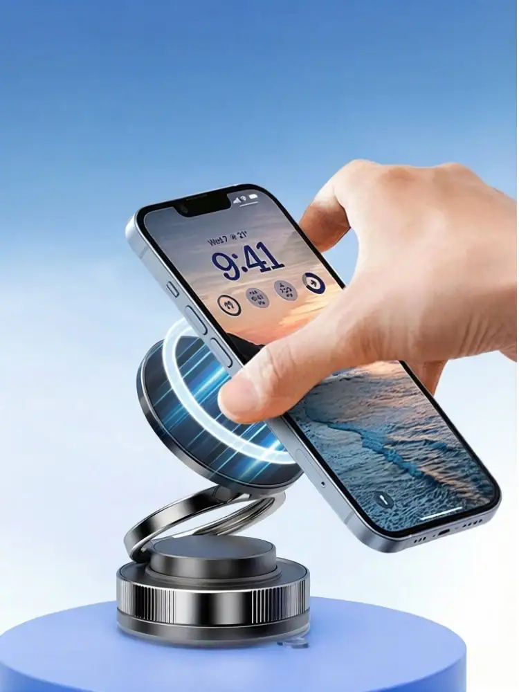 Magnetic Foldable Phone Holder 360° Rotation Vacuum Suction Car Mount Stand Universal Bracket for Windshield Dashboard & Desk