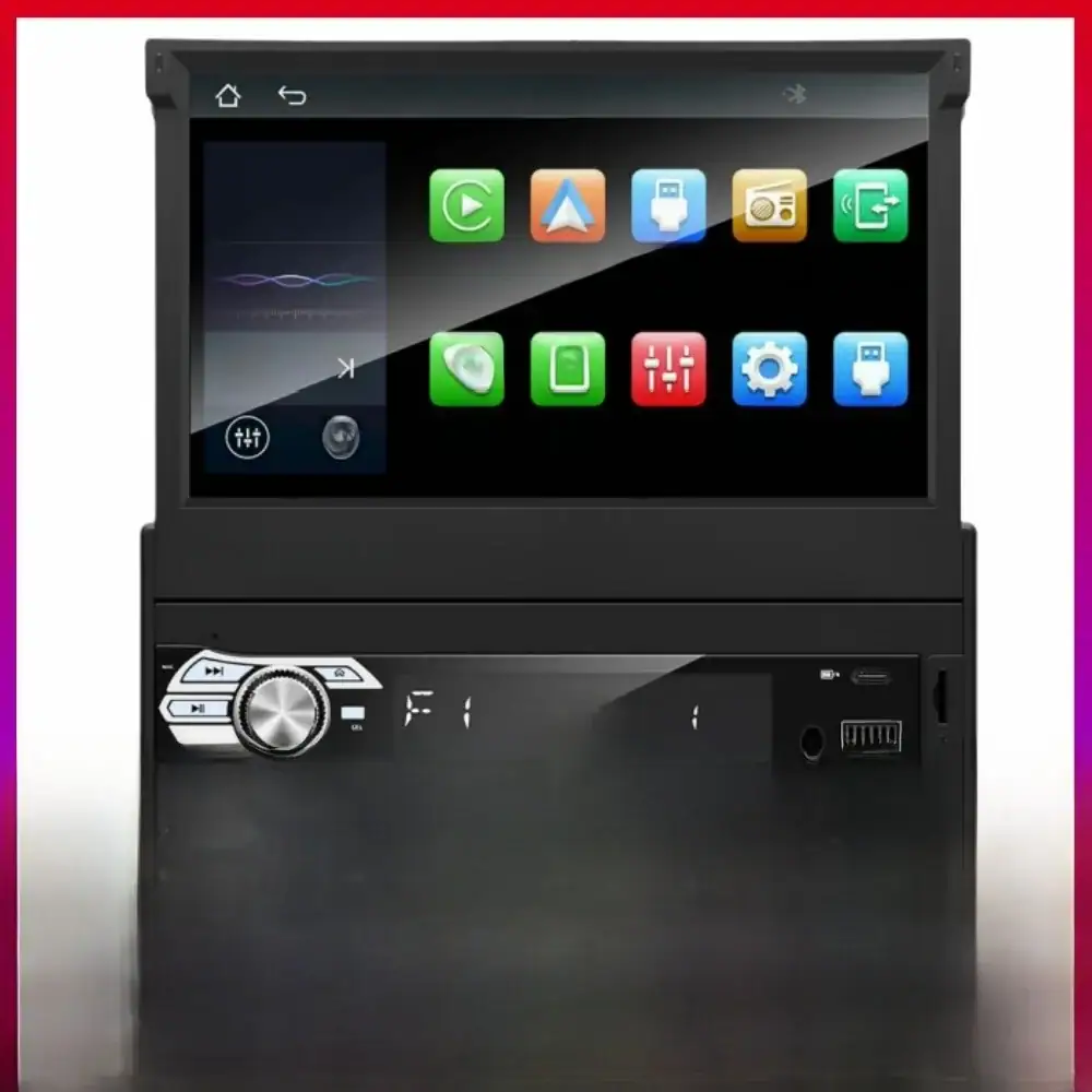 Carplay Android Auto Universal 1 Din MP5 Player 7 Inch Retractable Touch Screen Car Player HD FM AUX Input BT Radio Mirror Link