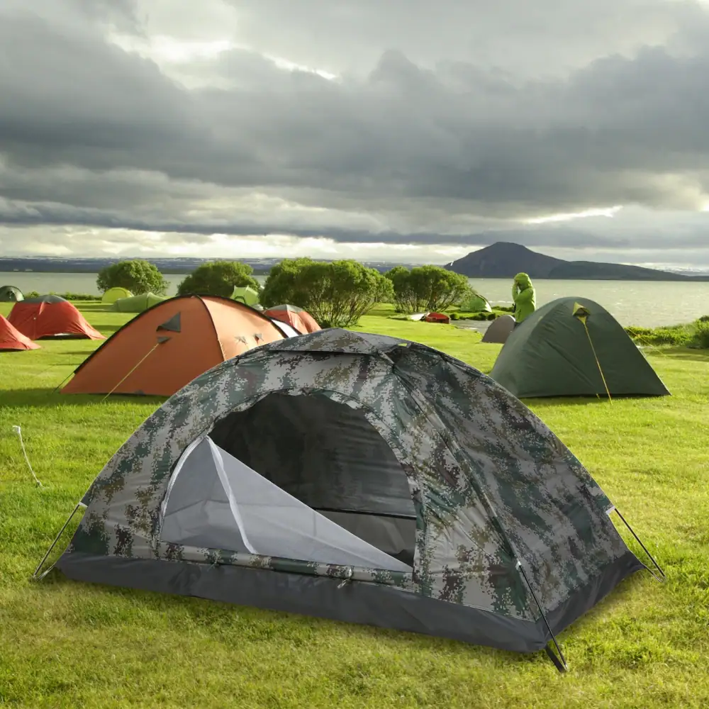 Ultralight Camping Tent Single Layer Camouflage Tent Anti-UV Coating UPF 30+ for Hiking Outdoor Beach Fishing