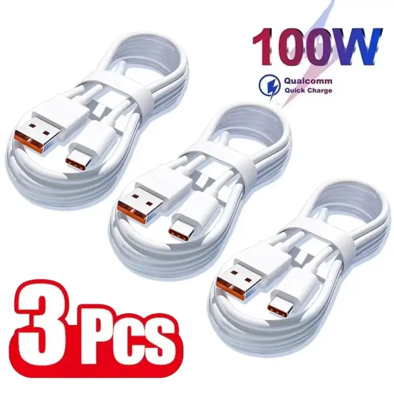 3PCS 6A 100W Type C Super Fast Charging Cable Data Cord Huawei Xiaomi Redmi Quick Charing USB C Cables