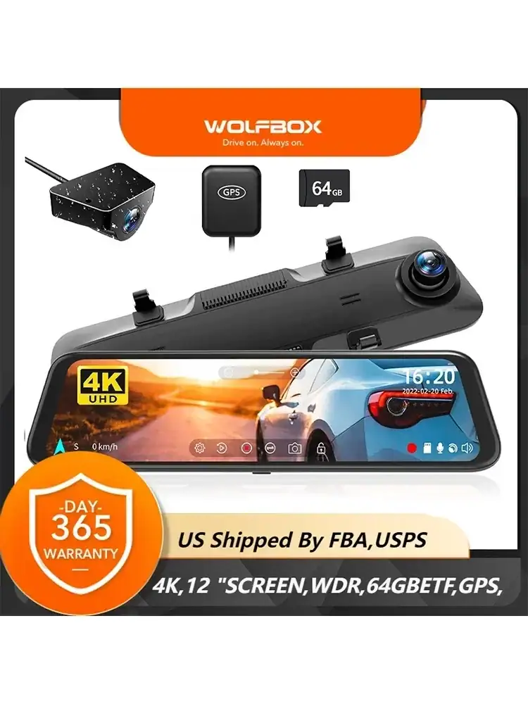 WOLFBOX G850 Front and Rear 4K 5.8Ghz WIFI Voice Control Dash Cam Car Camera WDR 1080P Dash Camera GPS Night Vision 24H Parking