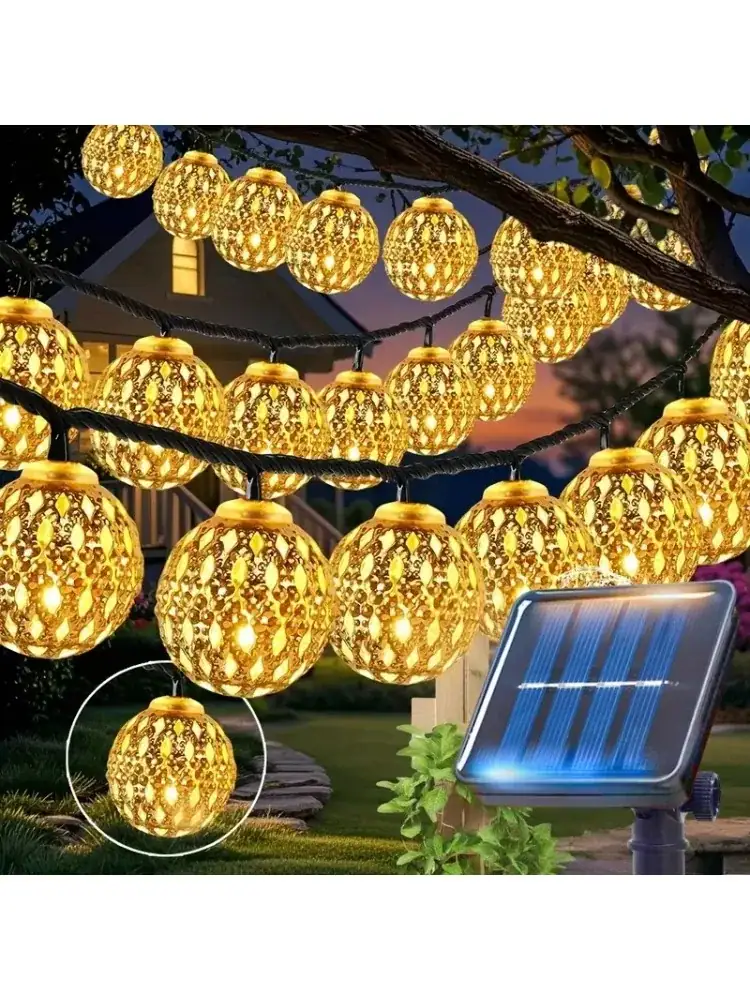 Moroccan Ball Lamp Iron Art LED Light Strip Solar Light String Suitable for Outdoor Party Courtyard and Garden Decoration
