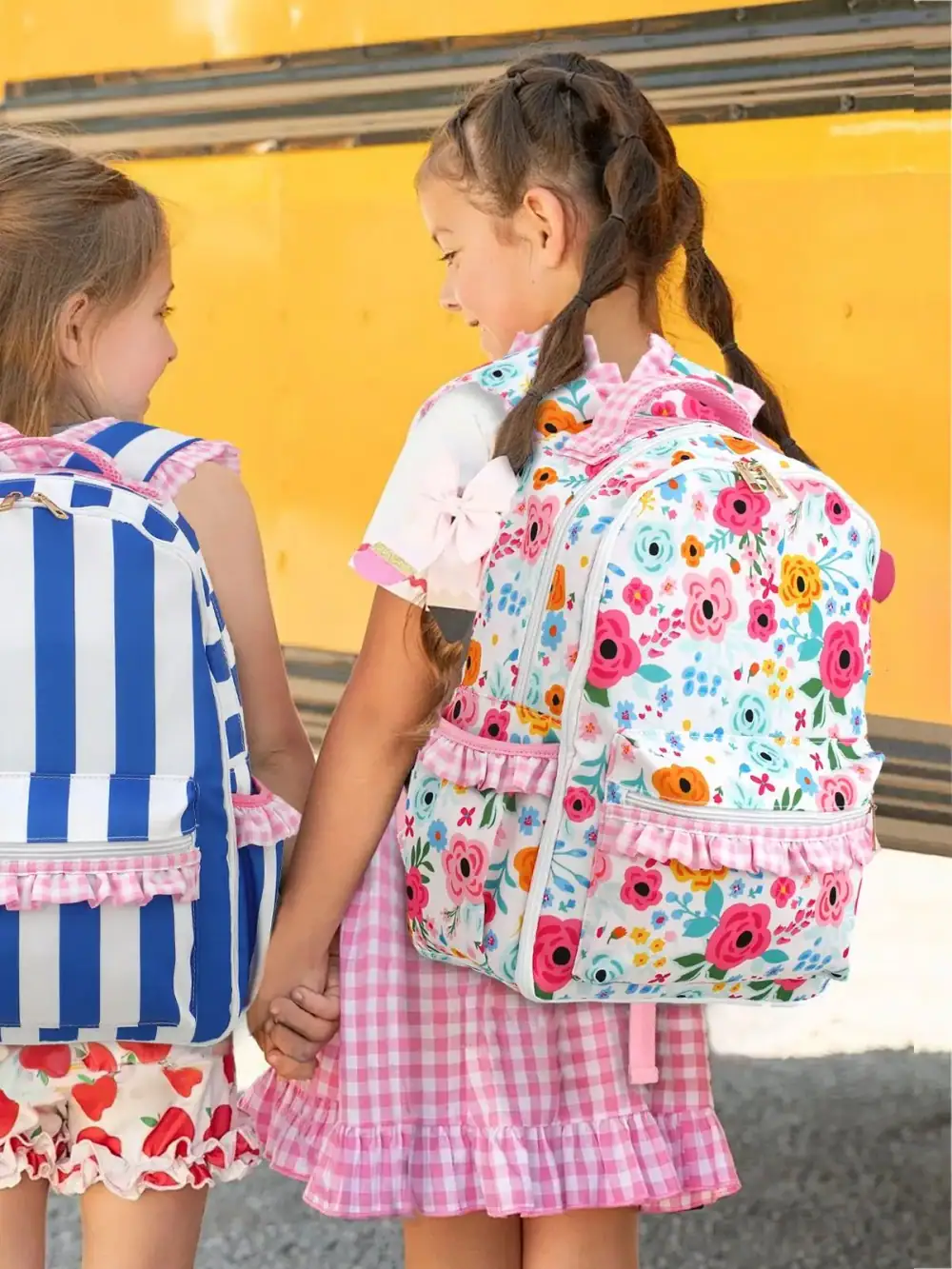 Gingham Ruffle Girls Backpack With Pencil Holder Sleeves Multi-pocket Large Capacity For Teens Back To School Travel Daypack
