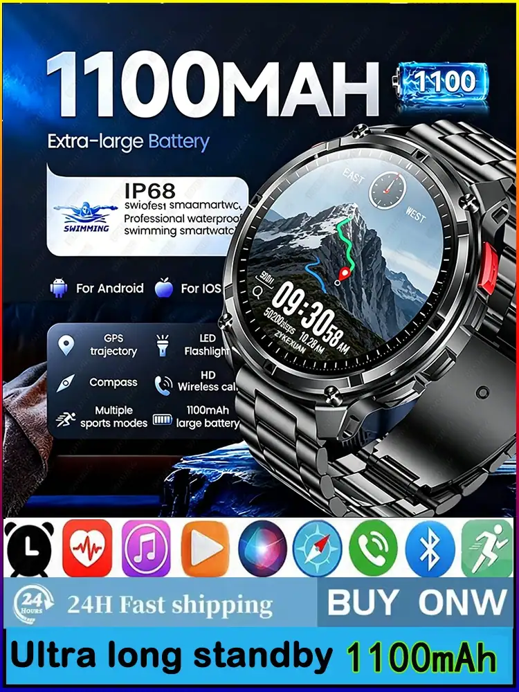 2026 T-Rex3 Pro 1100mAh Battery Smart Watch GPS path 5ATM Waterproof Sports Run tracker Outdoors Compass Military Smartwatch