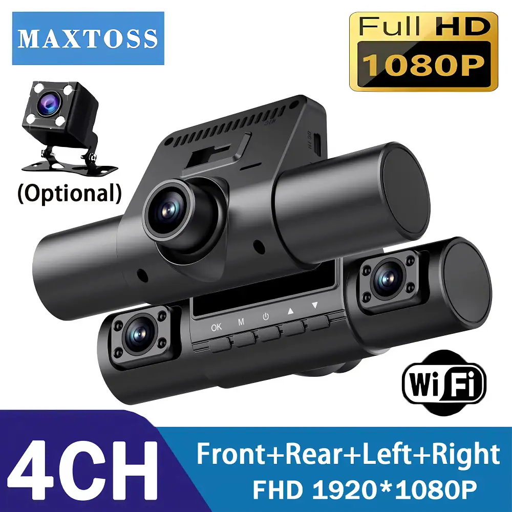 4 Channel Car DVR UHD 1080P 4-Lens Inside Vehicle Dash Cam 360° All Sides Car Camera Wifi Video Driving Registrator Box
