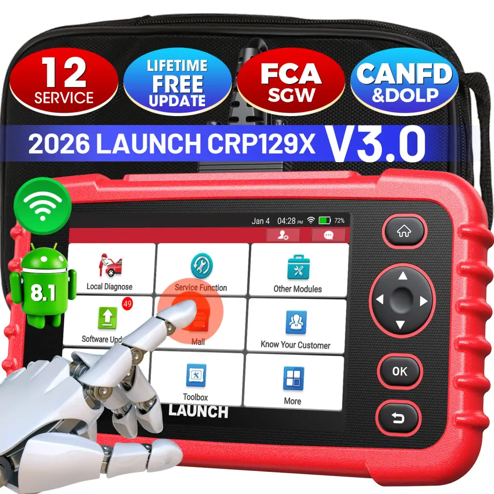 LAUNCH CRP129X V3.0 OBD2 Diagnostic Tool, 12 Reset Functions, Diagnostics for 4 System Diagnostics (ABS, SRS, Transmission, Engine), Car Readout Tool with Full OBD2 Functionality, Car VIN, Free