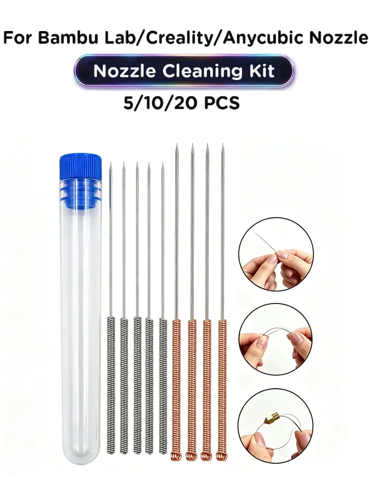 3D Printer Nozzle Cleaning Kit 0.2/0.3/0.4/0.5/0.6/0.8/1.0mm Stainless Steel Nozzle Cleaning Needles 3D Printer Nozzle Cleaner