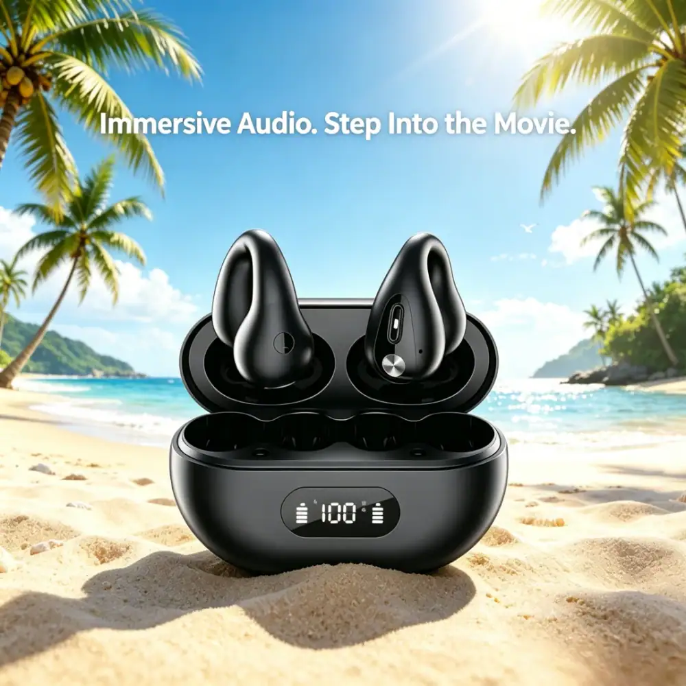 TWS Wireless Headphones Bluetooth 5.3 Bone Conduction Earphones Earclip Design Touch Control Led Earbuds Sports Headsets