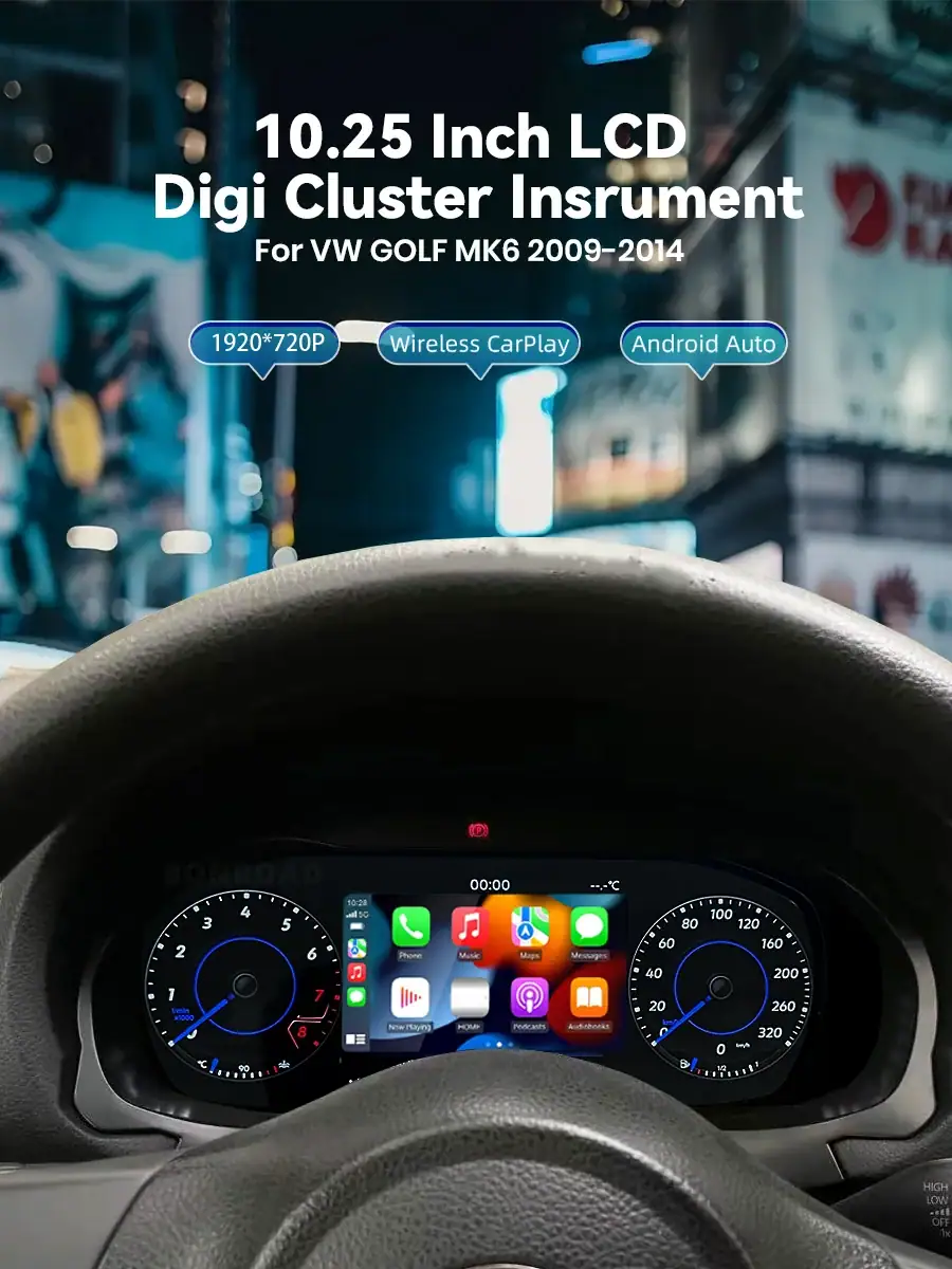 BONROAD 1920*720P Wireless CarPlay Android Auto Digital Dashboard Cluster For VW Golf 7 7.5 2013-2020 Golf 6 Jetta 6 6.5 2011- 2017 VW Golf 7 7.5 Golf 6 Jetta 6 2011-2014 Jetta 6.5 2011-2017 Passat