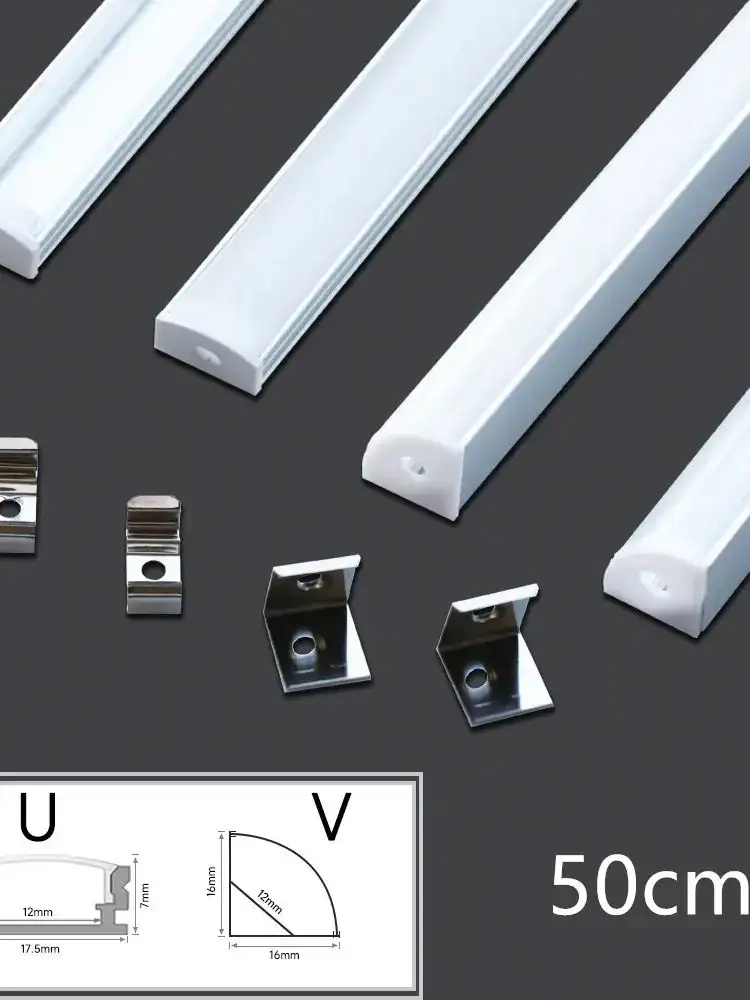 LED 50cm Aluminium Channel for Led Strip V/U Shape Aluminum Profile with Diffuser Milky PC Cover,LED Bar Strips Light Holder