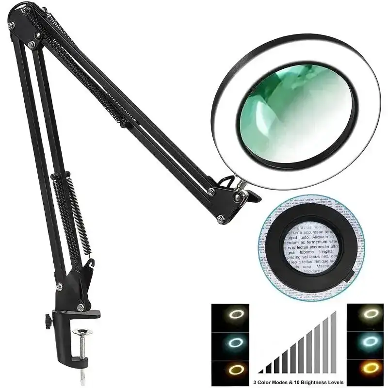 72LED 8X/10X Illuminated Magnifier USB 3 Colors LED Magnifying Glass for Soldering Iron Repair/Table Lamp/Skincare Beauty