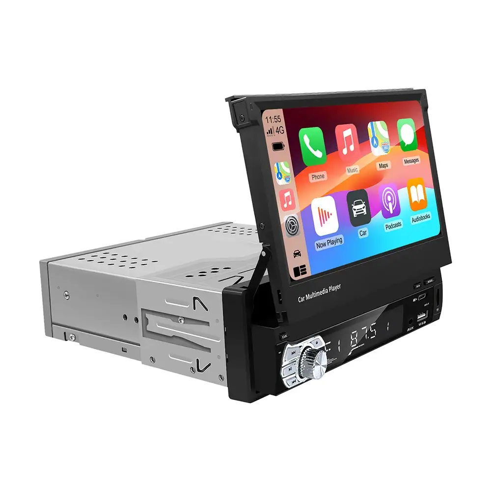 Carplay Android Auto Universal 1 Din MP5 Player 7 Inch Retractable Touch Screen Car Player HD FM AUX Input BT Radio Mirror Link