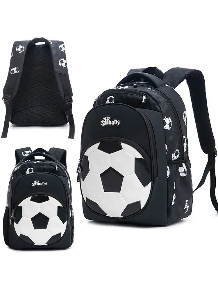 Cute 3D Football Kids Backpack, Lightweight Breathable School Bag for Boys Soccer Printed Student Daypack