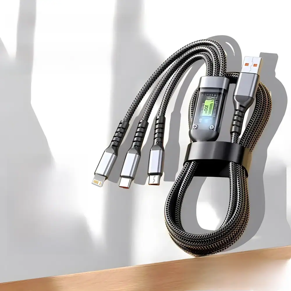 100W Fast Charging Cable Multi Charger Cable Nylon Braided Multiple USB Universal 3 in 1 Charging Cord Adapter with Type-C Micro
