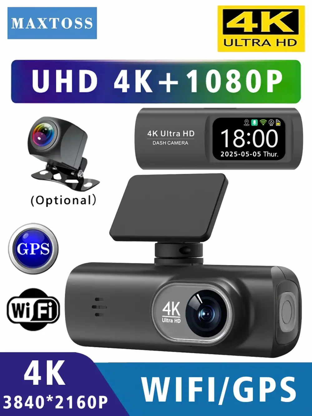 Dash Cam 4K 3840*2160P GPS WIFI Car DVR Front and Rear Dual Lens Auto Car Camera With Night Vision Dashcam 24H Parking Monitor