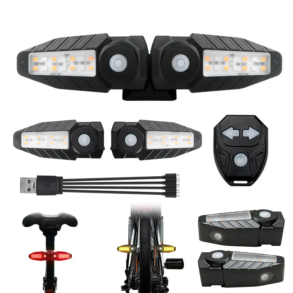 1/ 2Sets Bicycle Remote Control Taillight Projection Riding Light USB Bike Light Wireless Night Light Turn Signal Safety Lamp