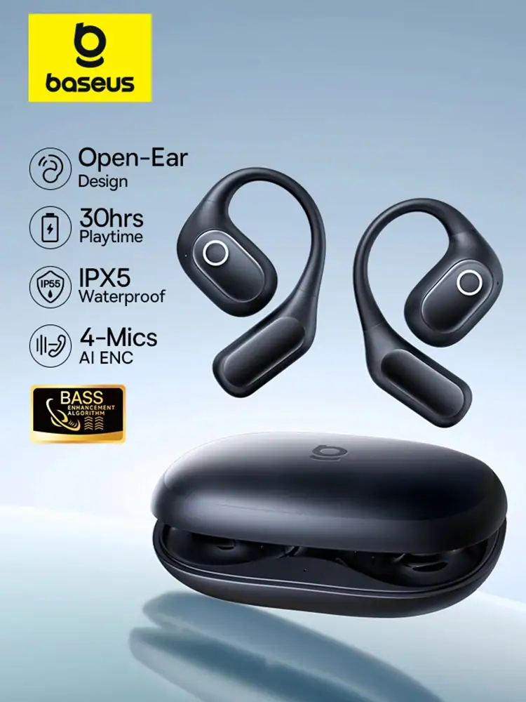 Baseus Eli 2i Fit Open-Ear Earphones True Wireless Bluetooth 6.0 Ear Hooks Headphones IPX5 Waterproof Sports Earbuds Bass Boost