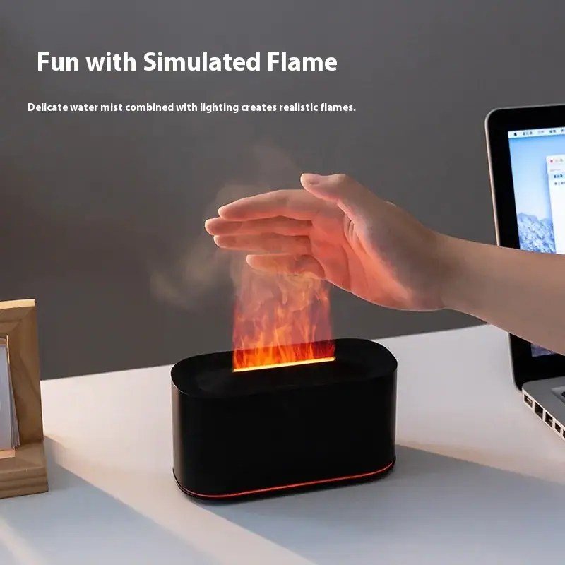 HOMEFISH Seven-Color Aromatherapy Machine Bedroom Essential Oil Lamp Wood Grain Flame Humidifier Desktop Cracke Style
