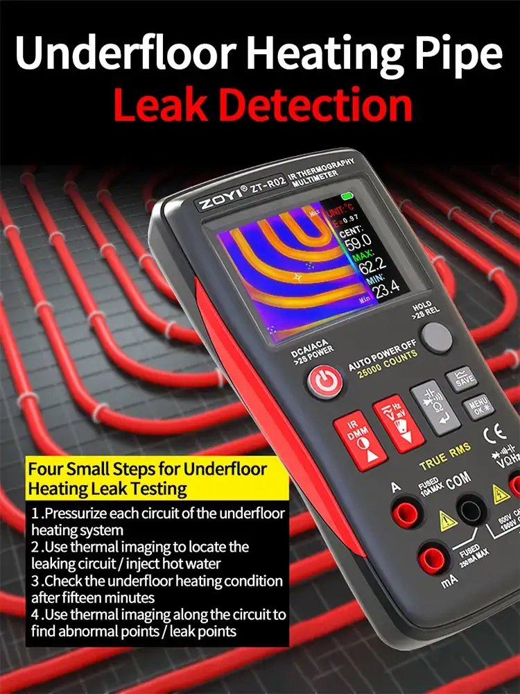 ZOYI R02 Integrated Thermal Multimeter: 240x240 IR Resolution, High Precision, for HVAC and Floor Heating Diagnostics