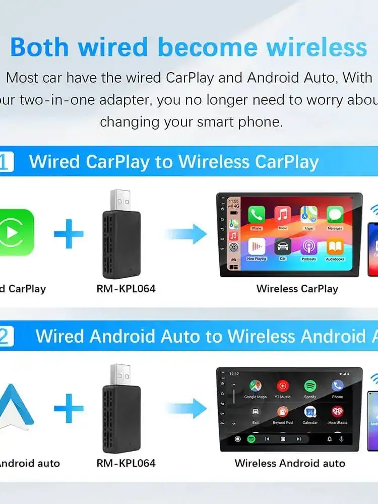 Ultra 2in1 Wireless CarPlay Adapter Wireless Android Auto AI Smart Box Intelligent Systems for Wired CarPlay Car