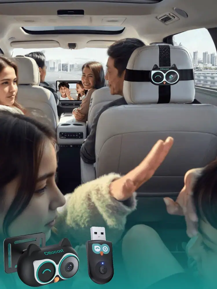 Ottocast Cabin Care Wireless CarPlay Adapter 1080P Car Rear Seat Camera 150° Wide Angle Night For Kids & Pets For Benz Toyota VW