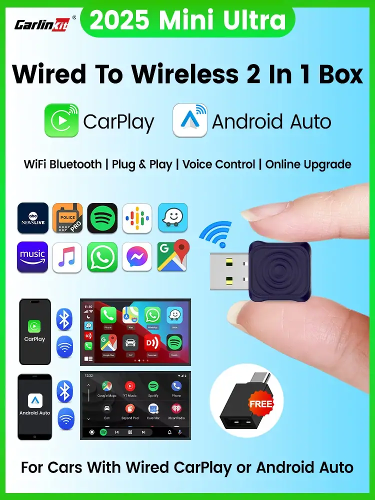 CarlinKit 5.0 Wireless Adapter Ultra Wireless Android Auto & CarPlay USB Dongle For Car Upgrade WiFi Bluetooth Auto Connect