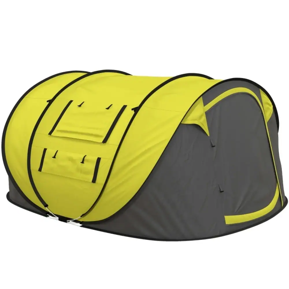 PINGGO 4-5 Person Pop-up Camping Tent Family Tent w/ 2 Mesh Windows & PVC Windows Carry Bag for Outdoor Trip, Yellow