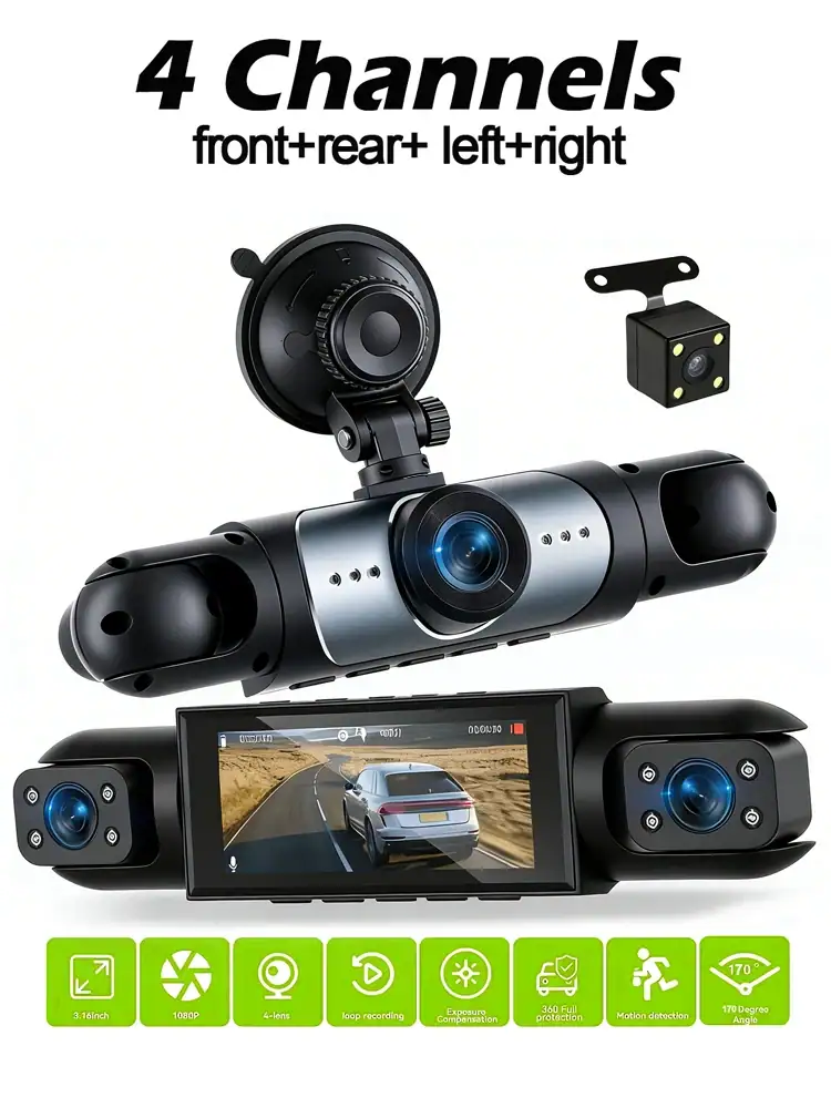 Dash Cam Vehicle DVR Video Recorder 4 Cameras for Cars Box Front Rear Internal Night Vision Loop Recording Dashcam Car 360