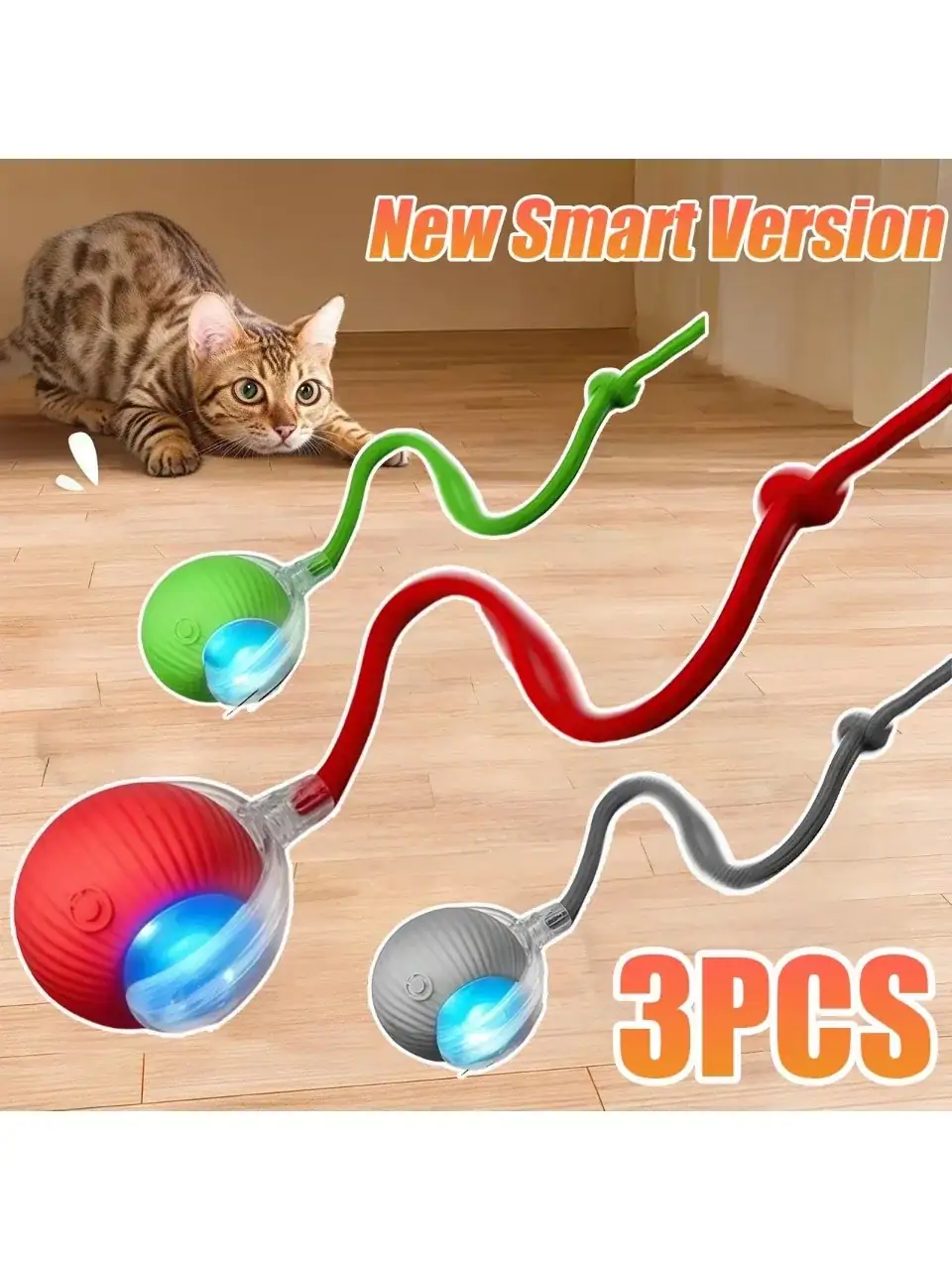 Cat Interactive Ball Toy Automatic Rolling Ball Faux Tail Rechargeable Smart Pet Electric Toy Dog Cat Training Imitate Mouse