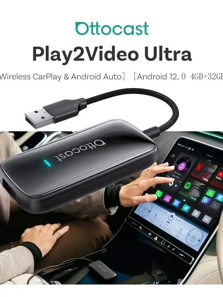 Ottocast Play2Video Ultra Wireless CarPlay Car MultimediaSmart Box Hi-res 1080P YouTube with Local Media Playback ForVW