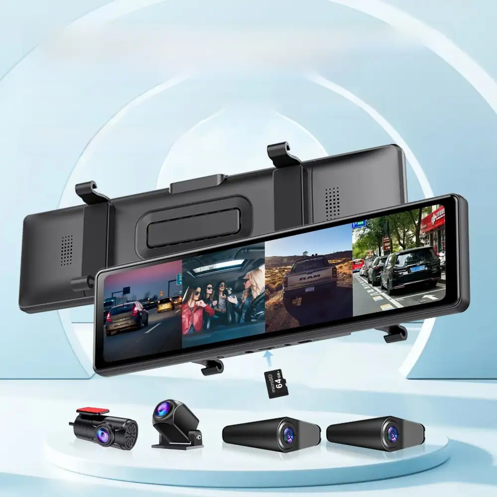 Adinkam 4CH 12 Inch Rearview Mirror Dash Cam Front,Rear and Side(Left Right) FHD 3*1080P Blind Spot Assist WDR WIFI G-sensor