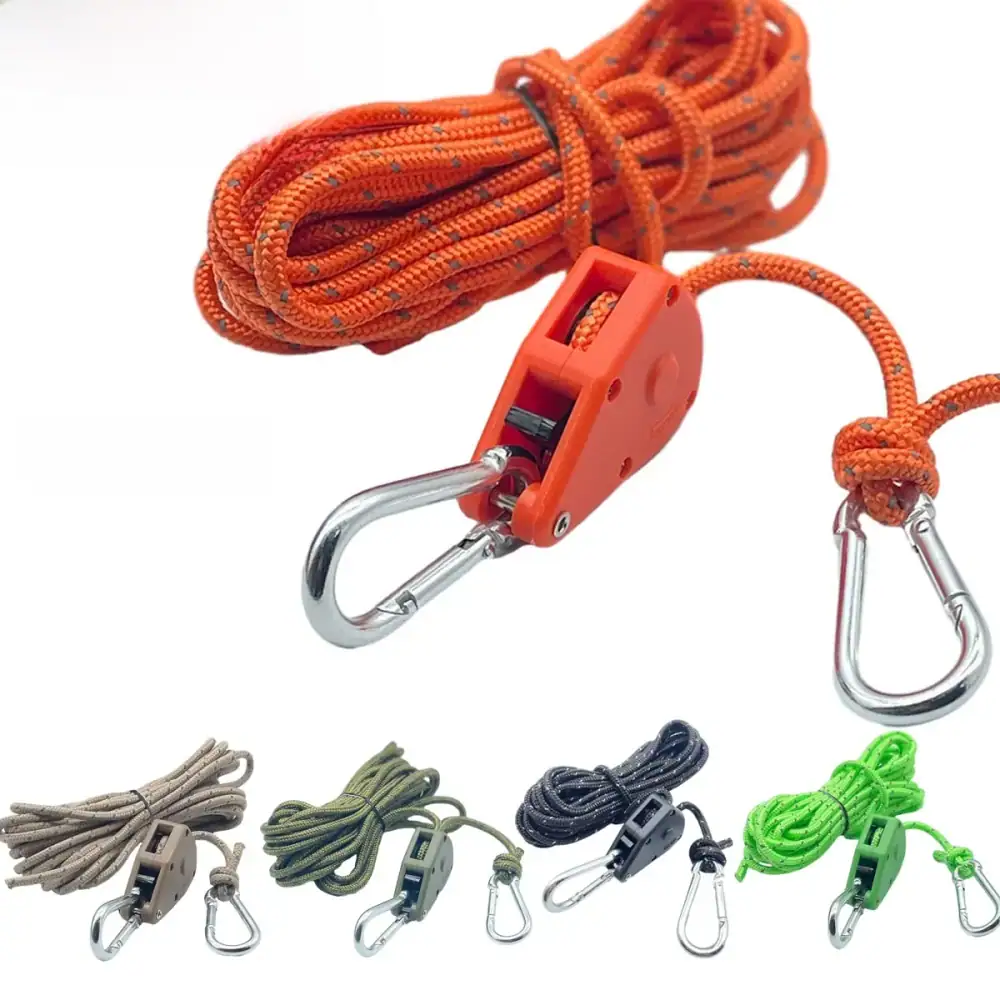 6pcs Reflective Camping Tent Rope Tie Down Fastener Fixed Buckle Pulley Tensioner Ratchet Hangers Awning Wind Rope Outdoor