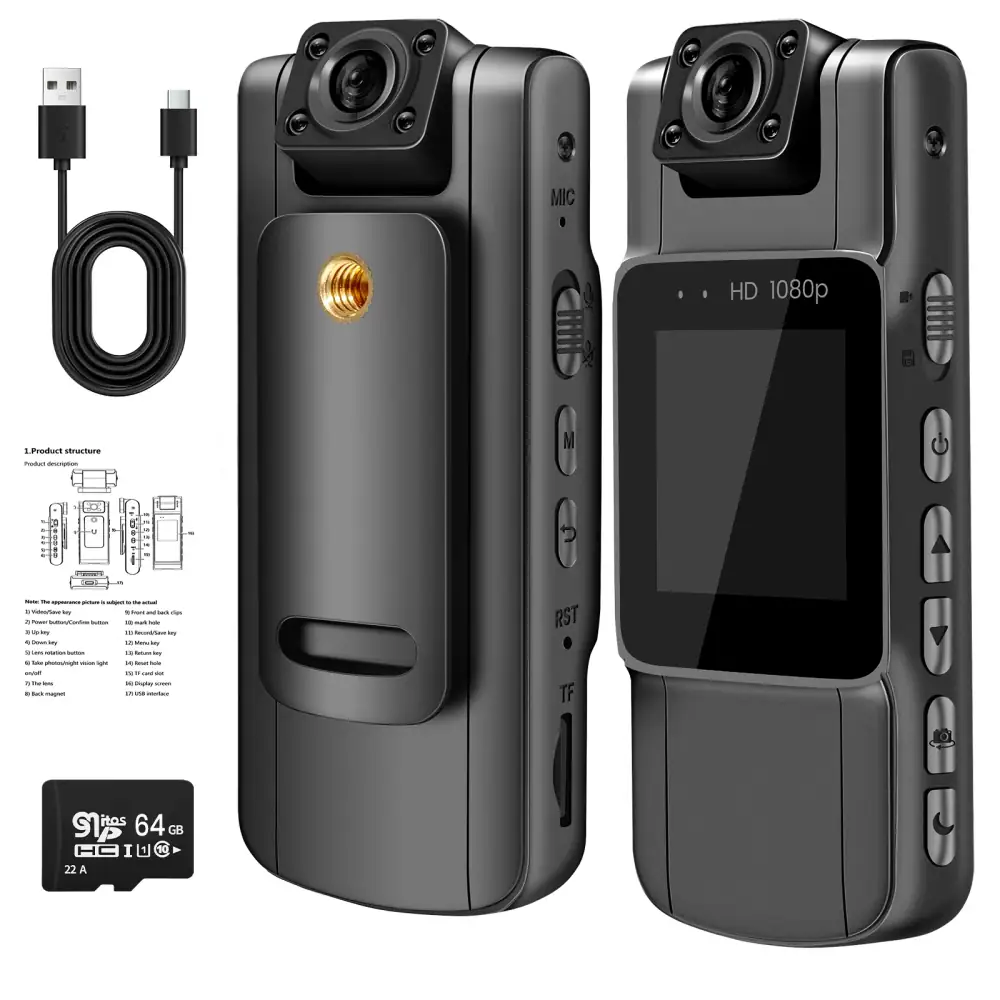 1080P ultra-high-definition wearable action camera, 170° wide-angle lens, 270° rotating human body camera