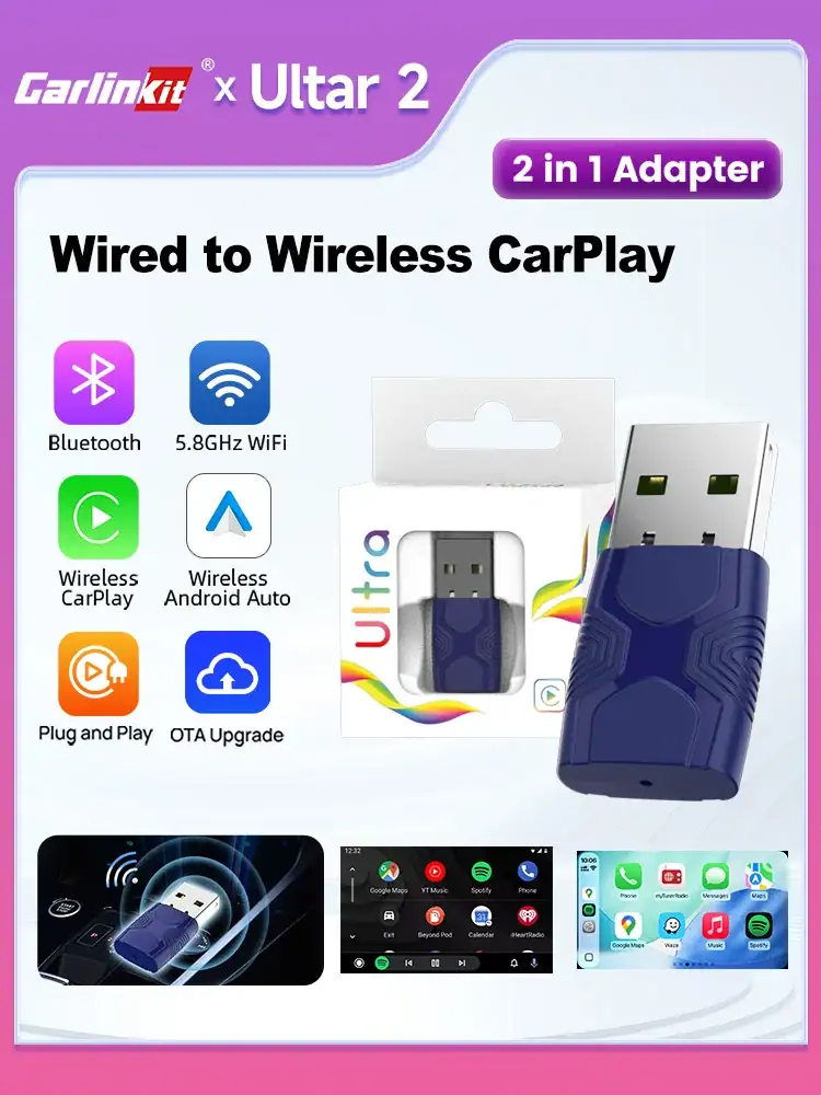 CarlinKit Ultra 2 Wireless Adapter Wireless CarPlay Android Auto For OEM Car Plug & Play 5G WiFi Bluetooth Auto Connection