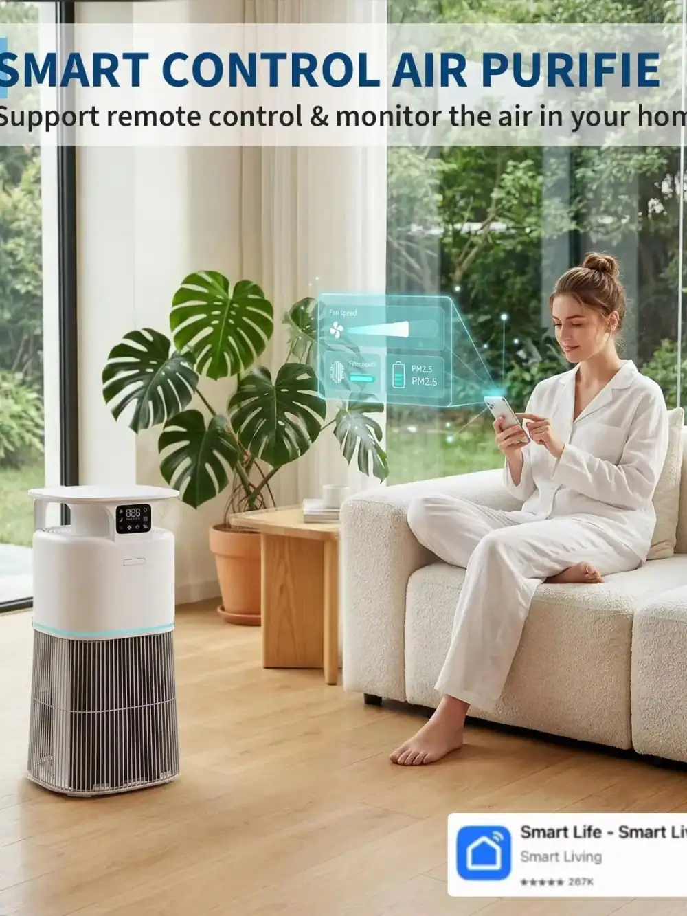 Smart Air Purifier H13 True HEPA For Home With WiFi App And Sleep Mode