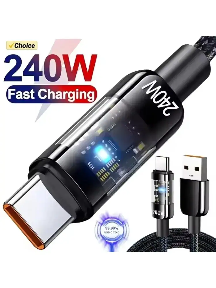 240W Nylon Cable USB Type C Super Fast Charging Cable Xiaomi Huawei Honor LED Digital Display Fast Charger Data Cord