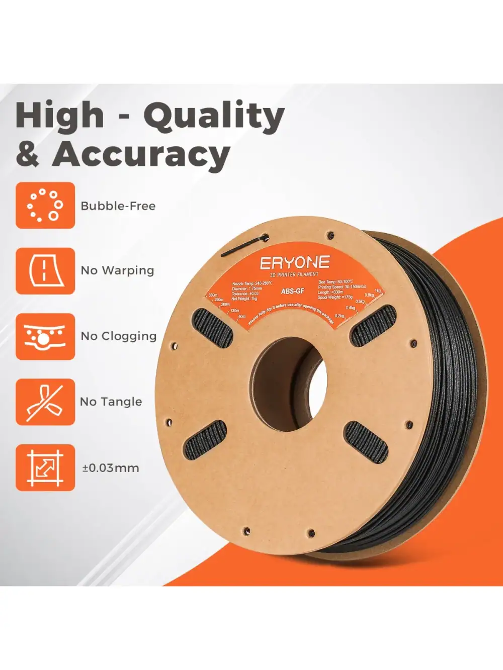 ERYONE 1KG ABS Fiber Reinforced Filament 1.75mm, Carbon & Glass Fiber 3D Printer Filament, High Strength