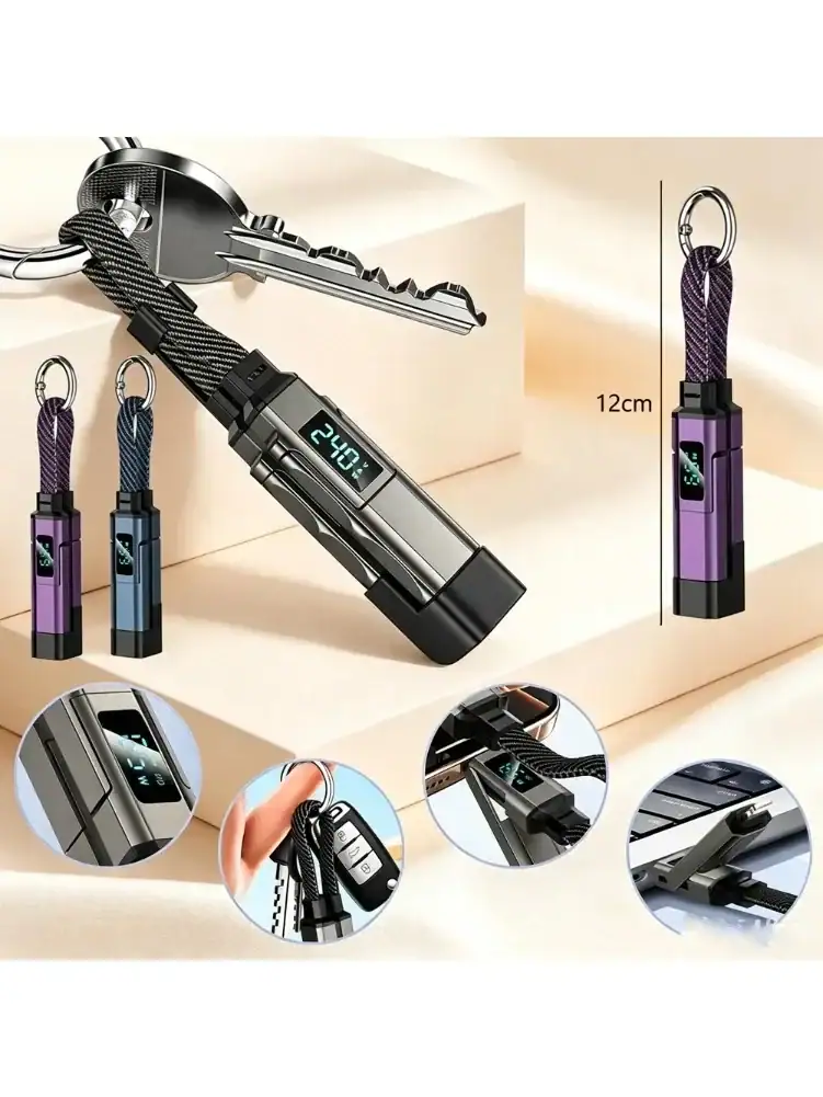 In/; Stock 4 in 1 65W Keychain/. Charging Cable USB C Cable with V/A/W Display Type C for Cord for Laptop Mobile Phone