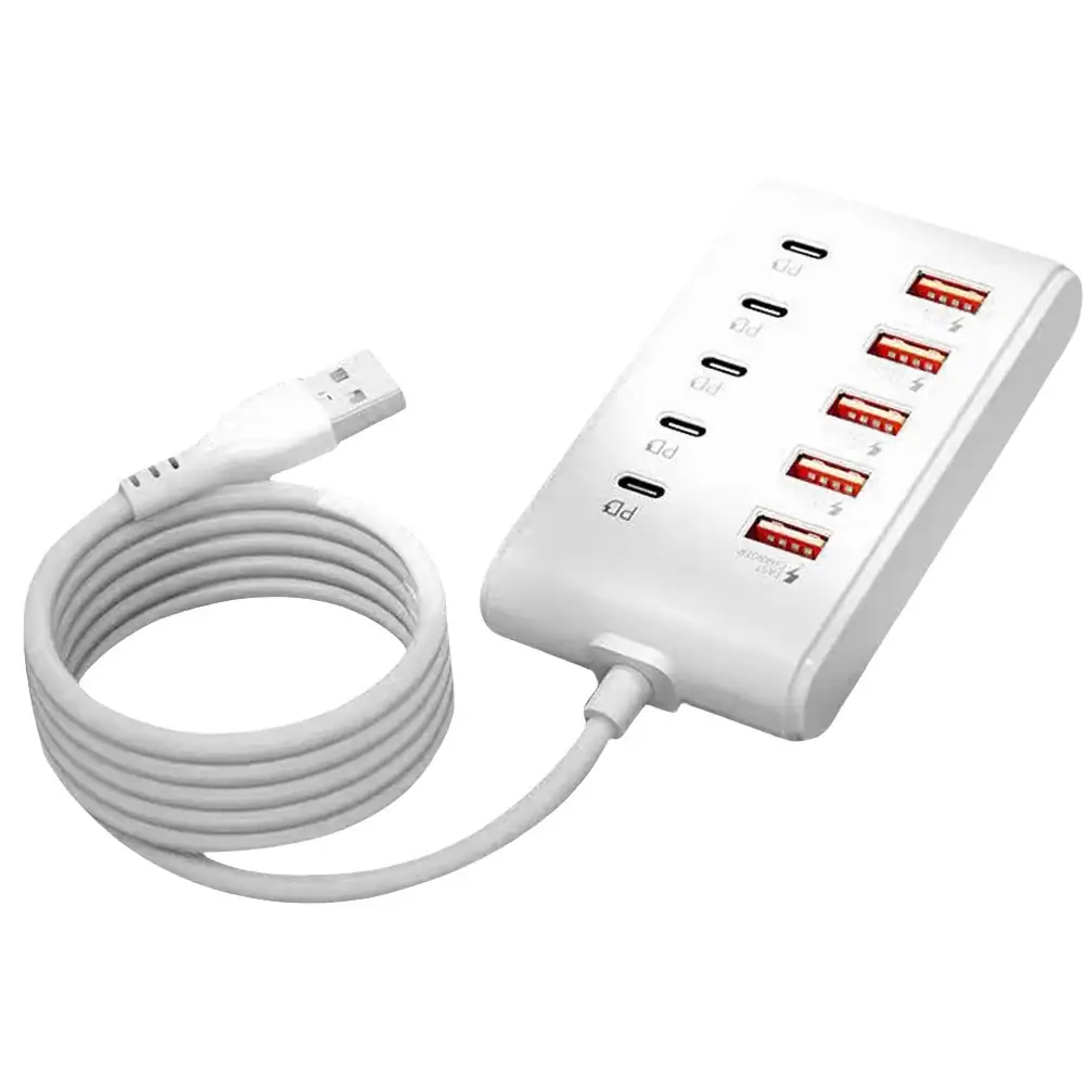 10 in 1 Multi Ports USB Charger Type C Fast Charging Power Socket Desktop Quick Charge Adapter Fast Charge with 1m USB PD Hub
