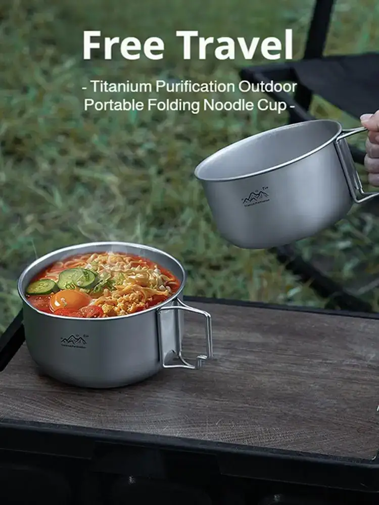 Titanium Camping Soup Pot Titanium Camping Cookware with Handle Lightweight Outdoor Kit for Hiking Backpack