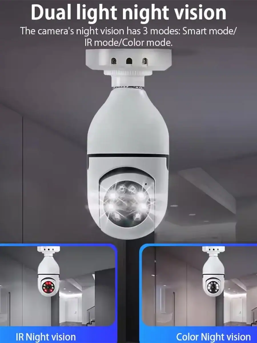 E27 Bulb Surveillance Outdoor Security Camera Automatic Night Vision Color Indoor Motion Detection Focus Zoom WiFi Camera