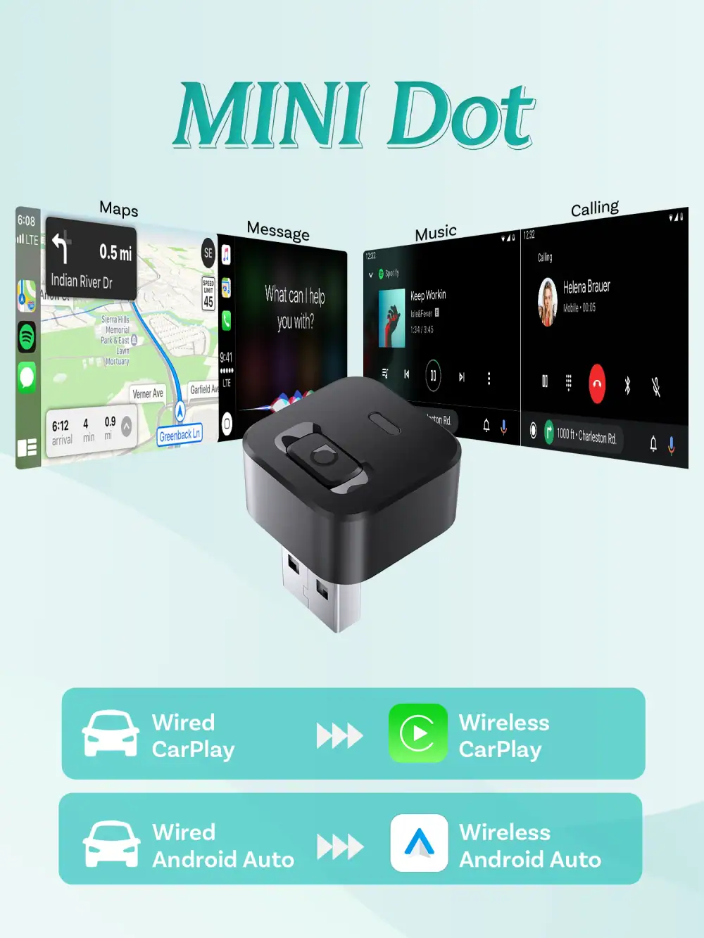 Ottocast Express Dot Wireless Carplay Adapter Android Auto Dongle Wired to Wireless WiFi 6 Plug & Play for Audi Kia