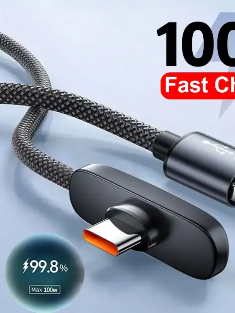 100W Fast Charging Cable Right Angle 90 Degree USB C Type C Data Cord Mobile Cell Phone Fast Charging Data Cable