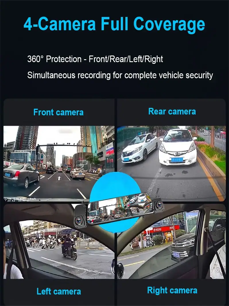 4K 4CH Streaming Dash Cam 24H Parking Monitor APP Control Night Vision Motion G Sensor Time Lapse Loop Recording