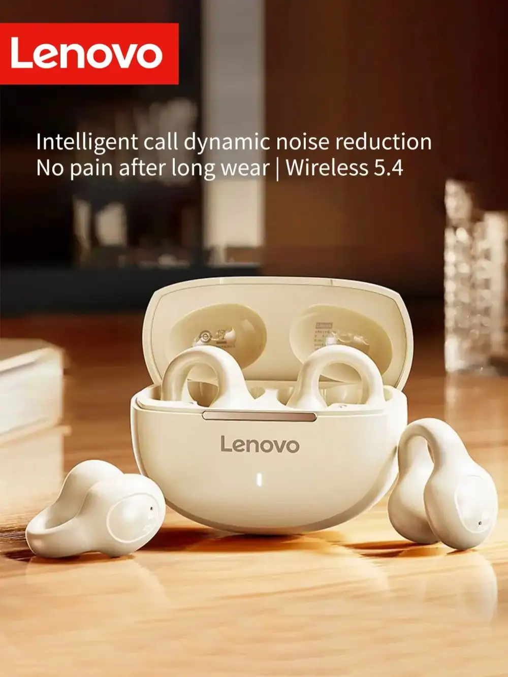 Lenovo Active Noise Cancelling Anc Wireless Clip-On Sport Earbuds Hi-Fi Bt 5.4 Long Battery Life Ergonomic Design for Workout