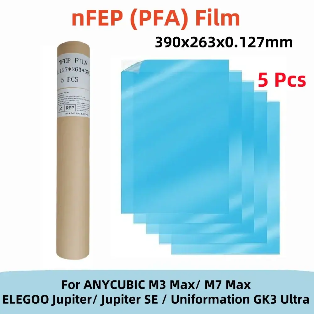 5Pcs PFA Film 13 Inch 390x263x0.127mm NFEP Film For ANYCUBIC Photon M3 Max / M7 Max ELEGOO Jupiter / SE Jupiter 3D Printer Parts
