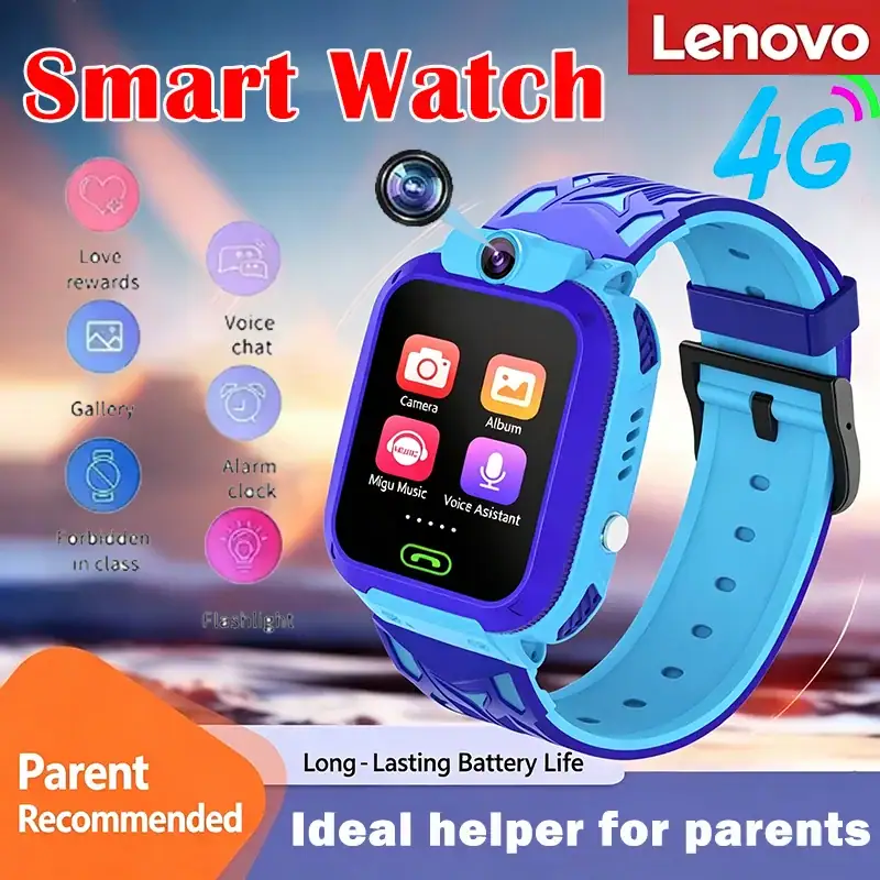 Lenovo 2026 5G Waterproof Kids Smart Watch SOS GPS Tracker Sim Card Call Camera Child Watch Gift for Boys Girls iOS Android