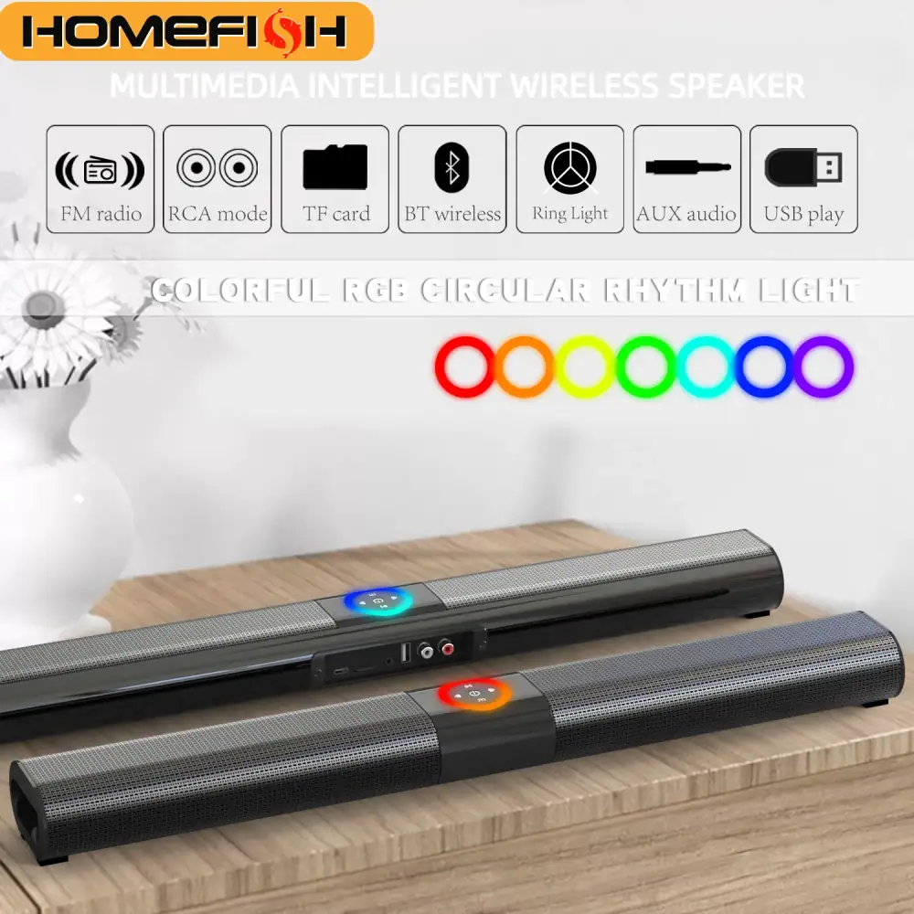 HOMEFISH BS-20 RGB Ambient Light Bluetooth Speaker 6 EQ Sound Effects 4 Speakers Supports TF, USB, AUX, RCA, Bluetooth, FM