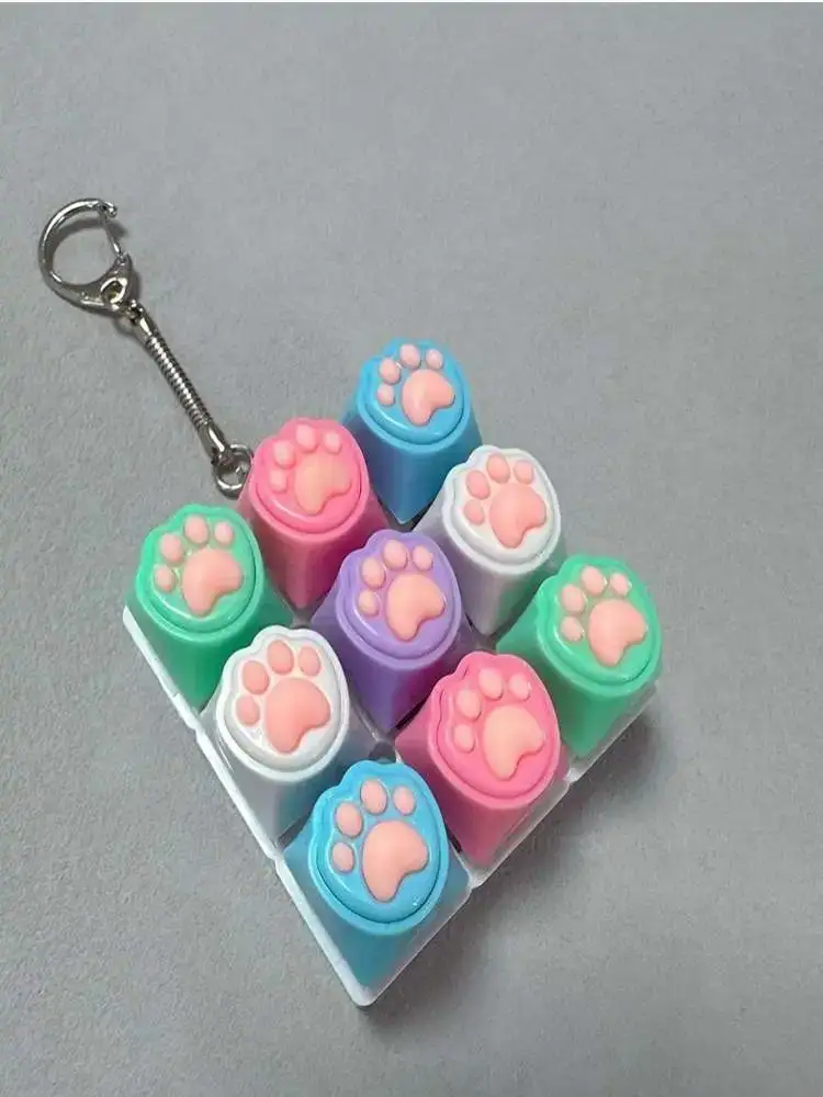 9 Keys Keyboard Key Toy Cat Paws Finger Button Stress Relief Toys Mechanical Keyboard Keycaps Keychain Office Decompression Calm